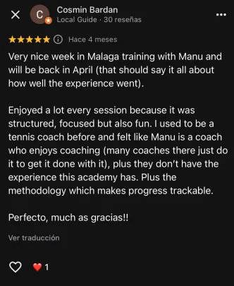 Testimonial padel lesson in malaga